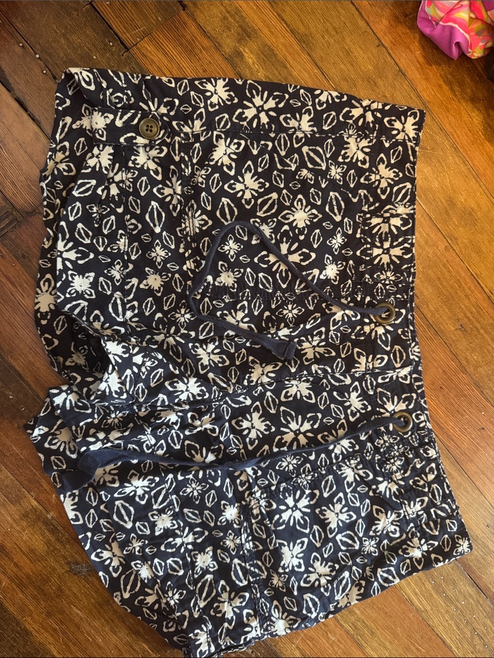 LOFT Navy and White Floral Drawstring Shorts